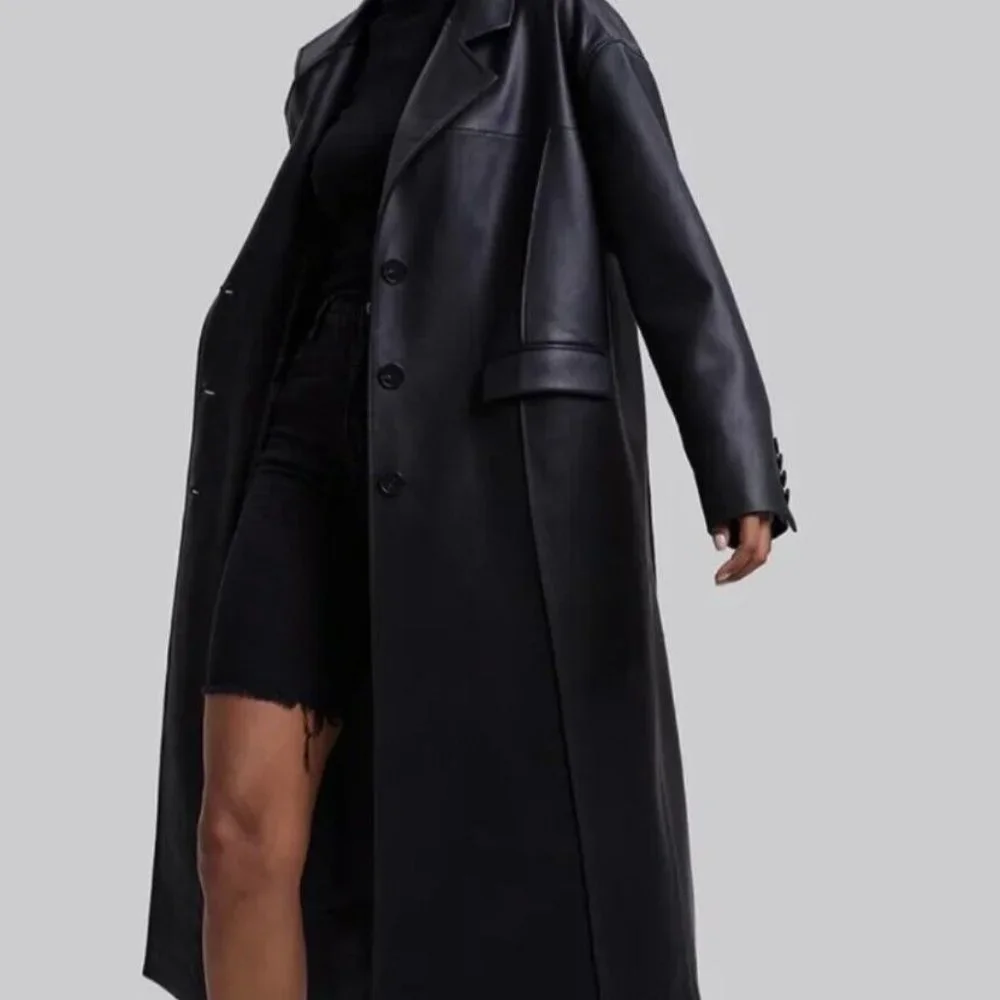 NWT DEPT. ANONYM Faux Leather Coat with Pinched Pleats Size L. b063 - Picture 3 of 7
